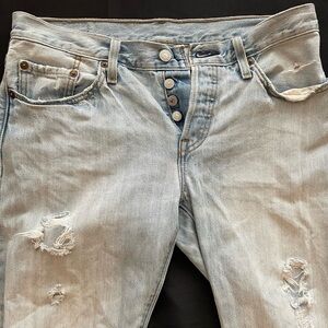 Levi's Red Tag 501 CT‎ Light Blue Denim Ripped Jeans (butterfly) Women